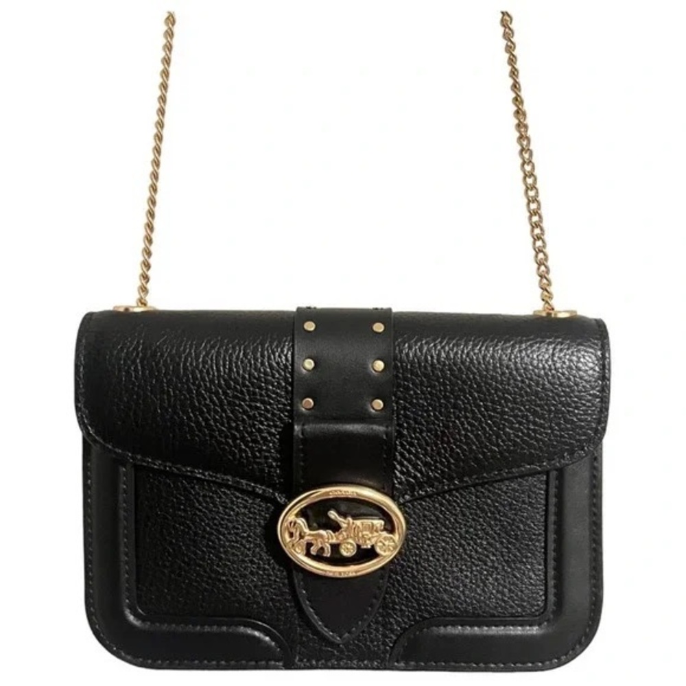 NWT Coach Georgie Black Pebbled Leather Shoulder/Crossbody with Rivets